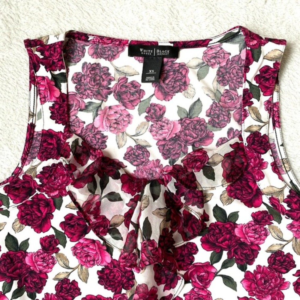 WHBM Y2K‎ Floral Rose Sleeveless Blouse XS Pink Ruffle Cottagecore Coquette Top - Picture 3 of 7